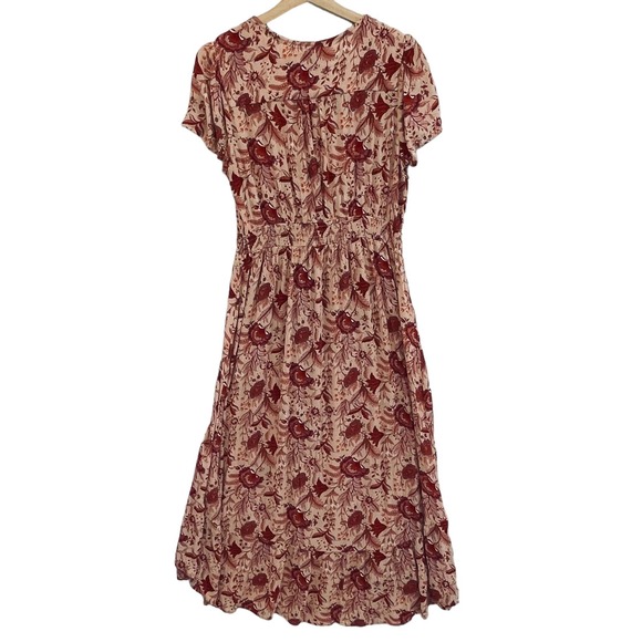 Knox Rose Dress XL Floral Midi Dress V-Neck Button Front Flutter Sleeve - Picture 1 of 9